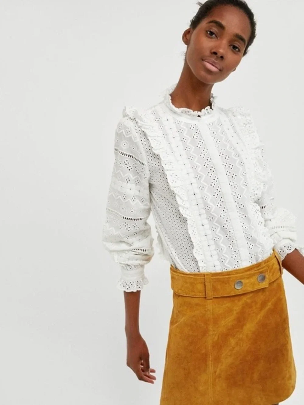 Sezane Inspired Zara Premium White Eyelet Lace Blouse S